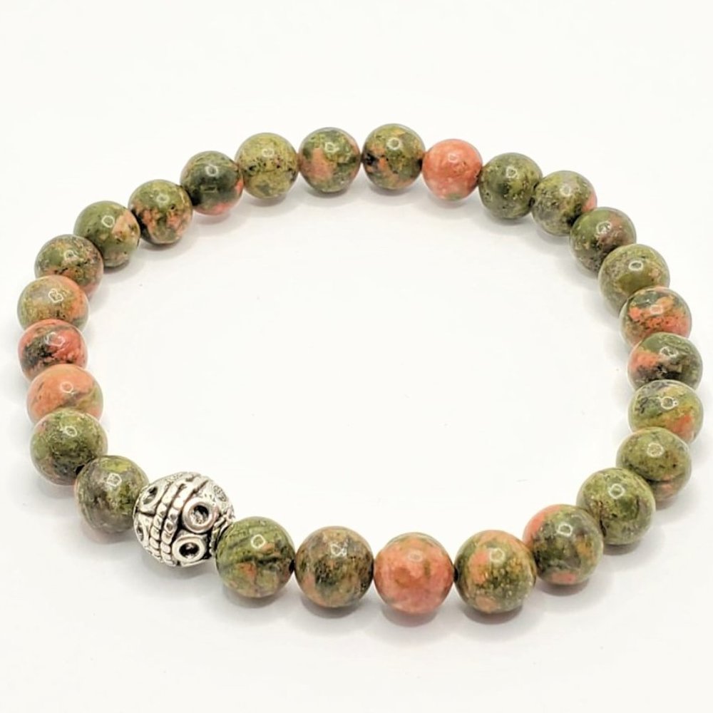 Genuine Unakite beaded bracelet for Balance